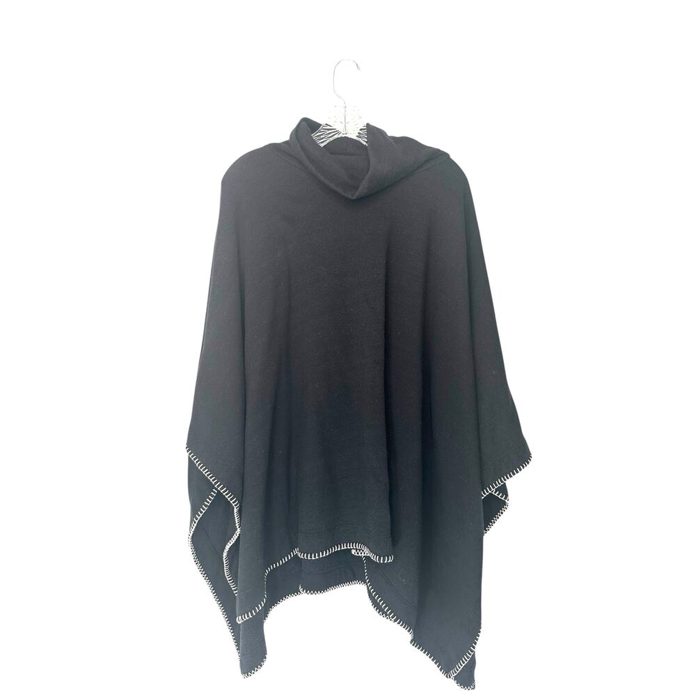 Sundry Cape Poncho Black White Stiching Soft Cozy Turtleneck Pullover One Size